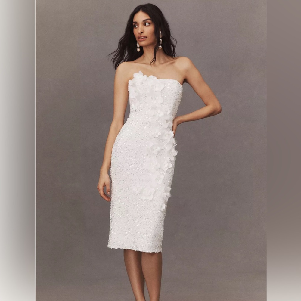 Helsi Liliana Strapless Floral Appliqué Stretch Sequin Midi Dress - Large